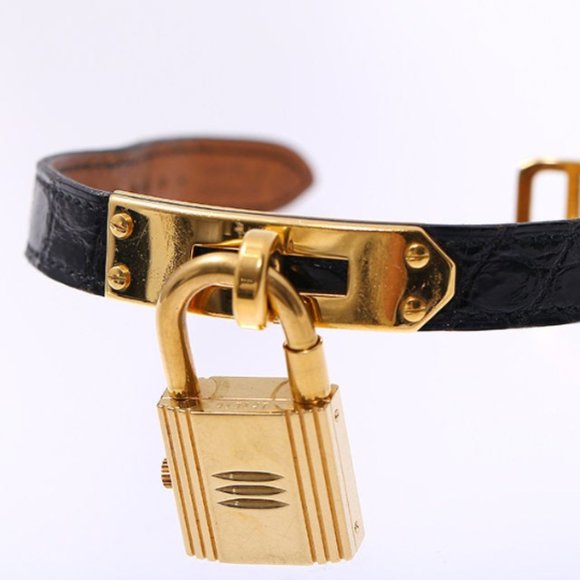 HERMES Kelly Watch 18kt Gold Plated Crocodile Band - Picture 3 of 7